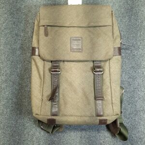 Bean Pole Green Cotton Retro Canvas Shoulder Bag Backpack Leather Accents